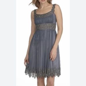 Adrianna Papell Evening Cocktail Dress, Size 6, Gray w/ Lilac Underlay